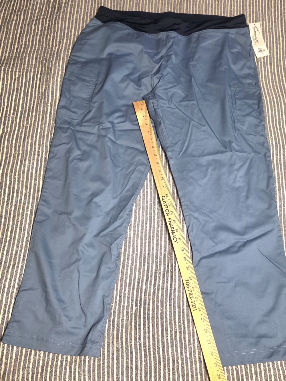 NWT XL Women's Straight Leg Scrub Pants. Indigo Blue with Navy Waistband
